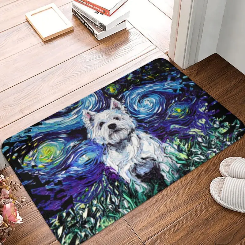 Westie Night Doormat Non-Slip Bathroom Kitchen Mat West Highland White Terrier Dog Toilet Door Floor Entrance Carpet Rug