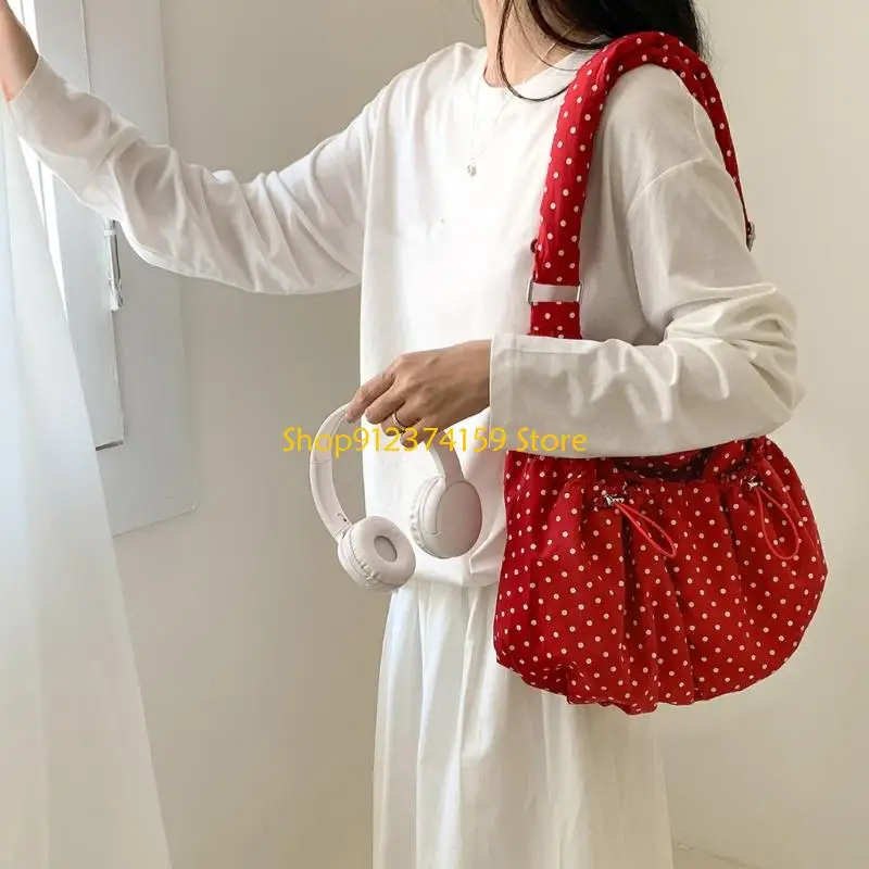 

G5AE Stylish Dot Drawstring Closure Shoulder Bag Lightweight Crossbody Bags