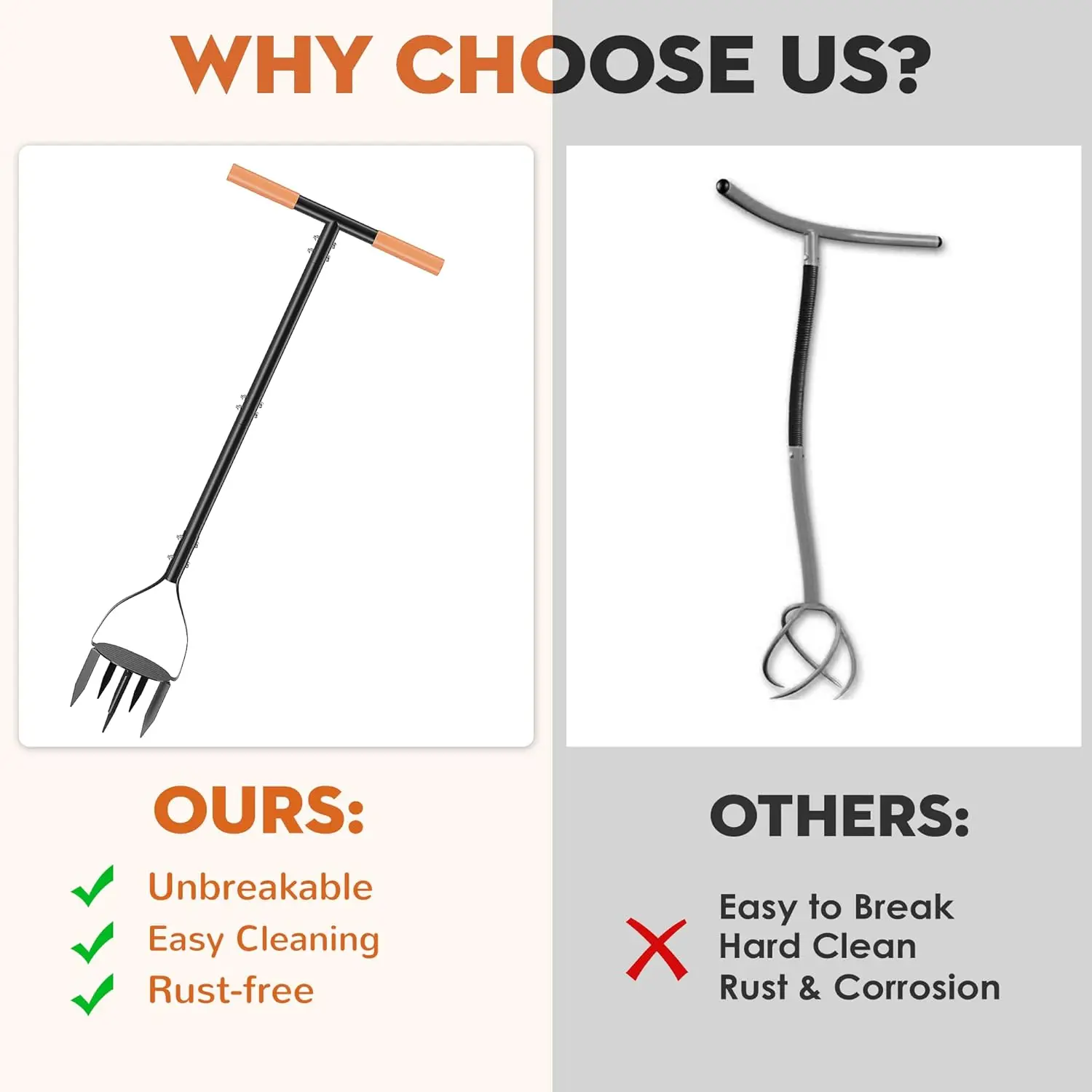 Gazonborenbeluchter 3-roestvrijstalen corerplugbeluchter Voorgemonteerd handmatig grasbeluchterhulpmiddel voor het verbeteren van de gazongezondheid