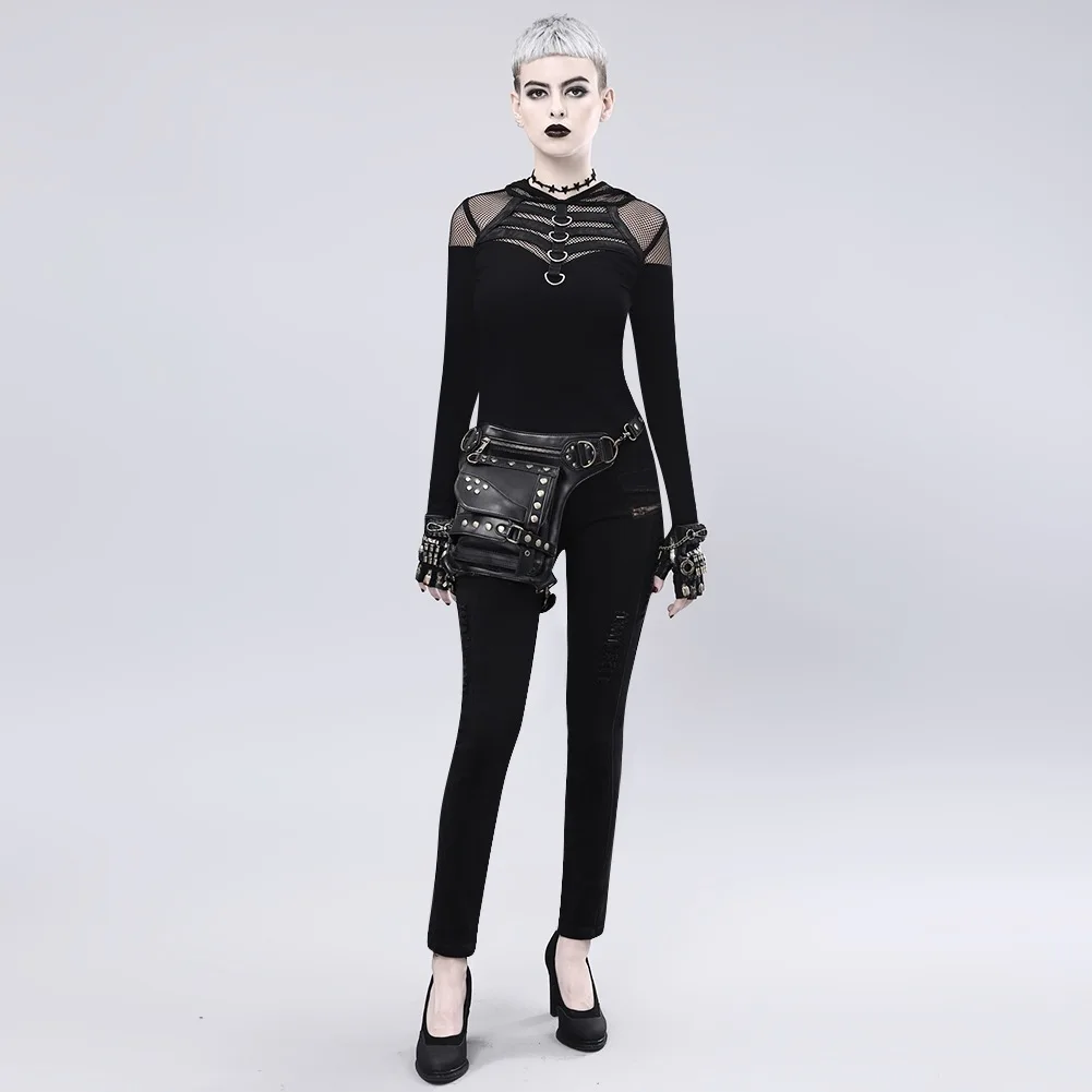 New Steampunk Retro Motorcycle Bag Women Fashion Outdoor Sports Cycling Waist Leg Bag PU Leather Waterproof Rivet Chain Bag Man