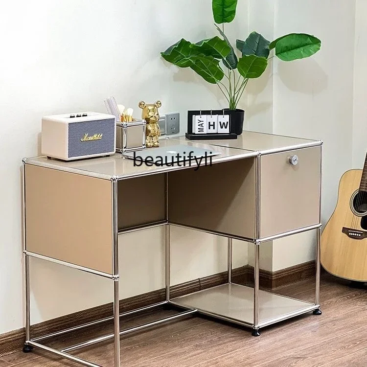 Mid-Ancient Modern Simple Office Study Bedroom and Household Stainless Steel Module Combination Computer Desk