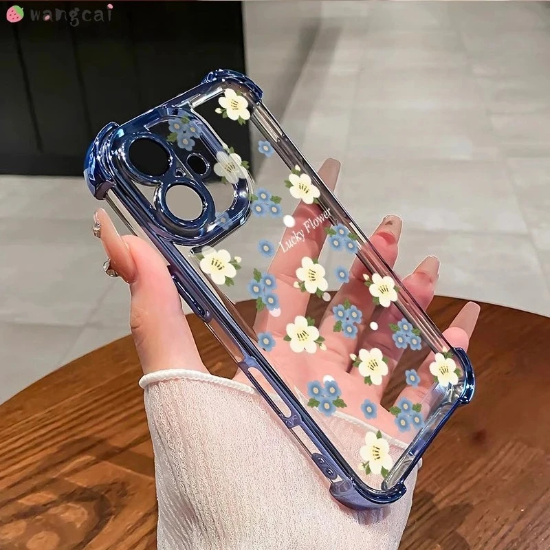 ل ممن لهم رينو 14 13F 13 12 12F 11 11F 10 9 برو 8T 8Z 8 لايت برو زائد 5G 4G جراب هاتف فاخر أزرق زهرة بيضاء غطاء ناعم