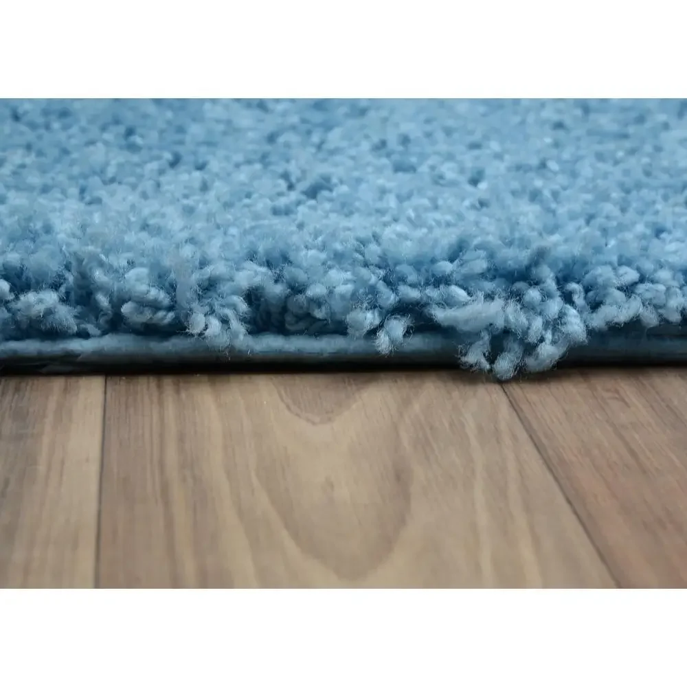 Shag Nylon Washable Bathroom Rug Set Blue 3 Piece