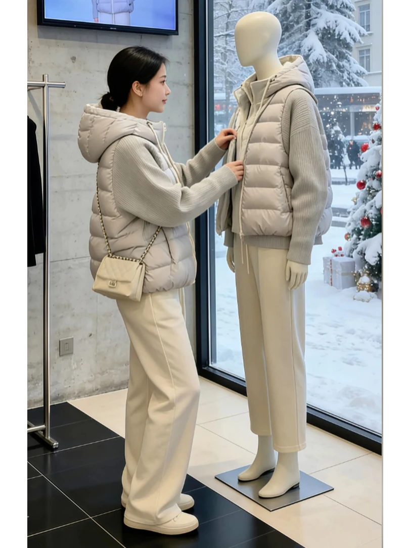 

Women's Thiened down Cotton Jaet Hooded Coat Warm Sli Casual Versatile High-End Autumn Winter New Arrival Faion