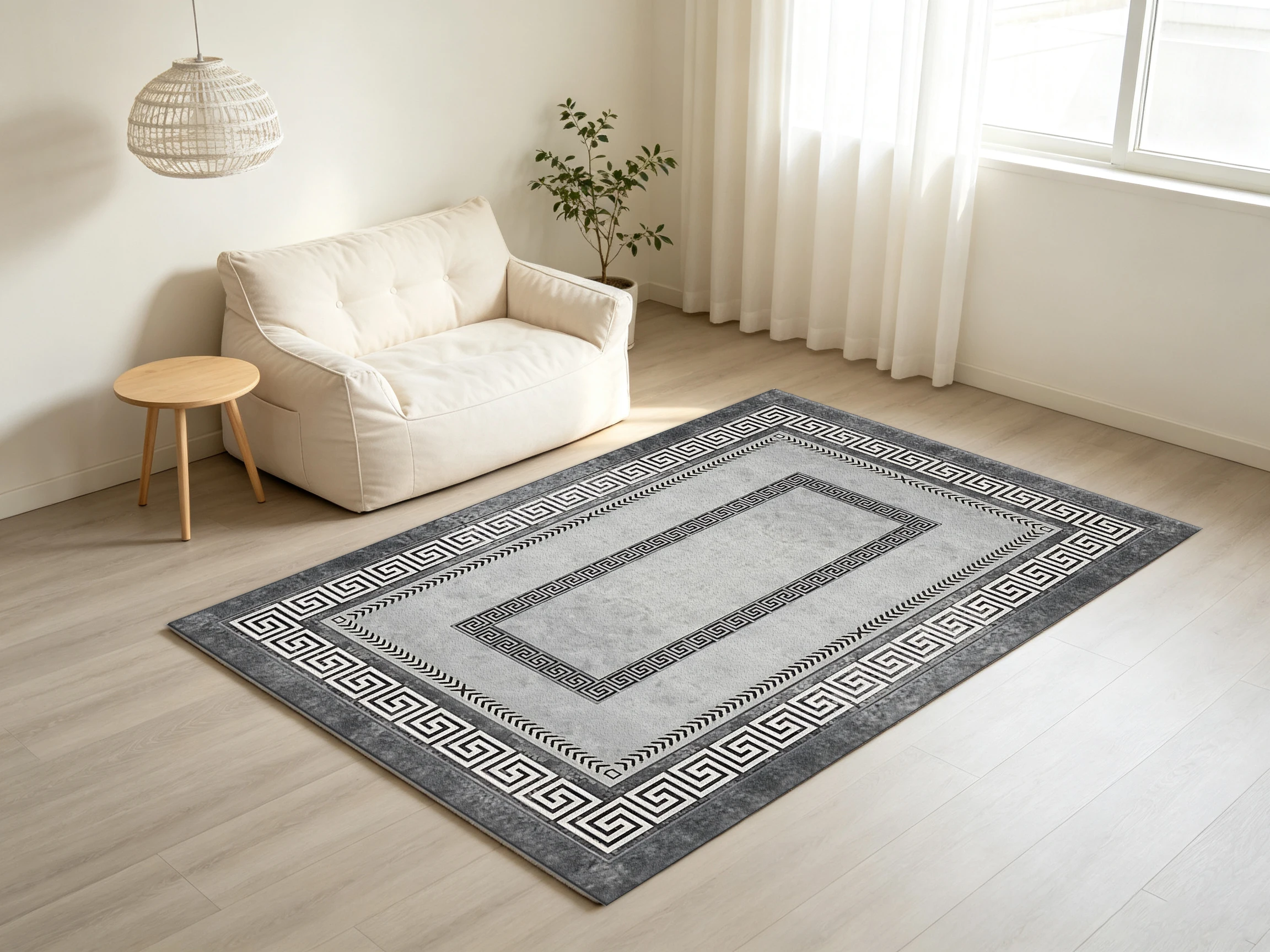 Classic Greek Key Border Square Carpet Flooring Retro Geometric Pattern Rug for Classical Home Style