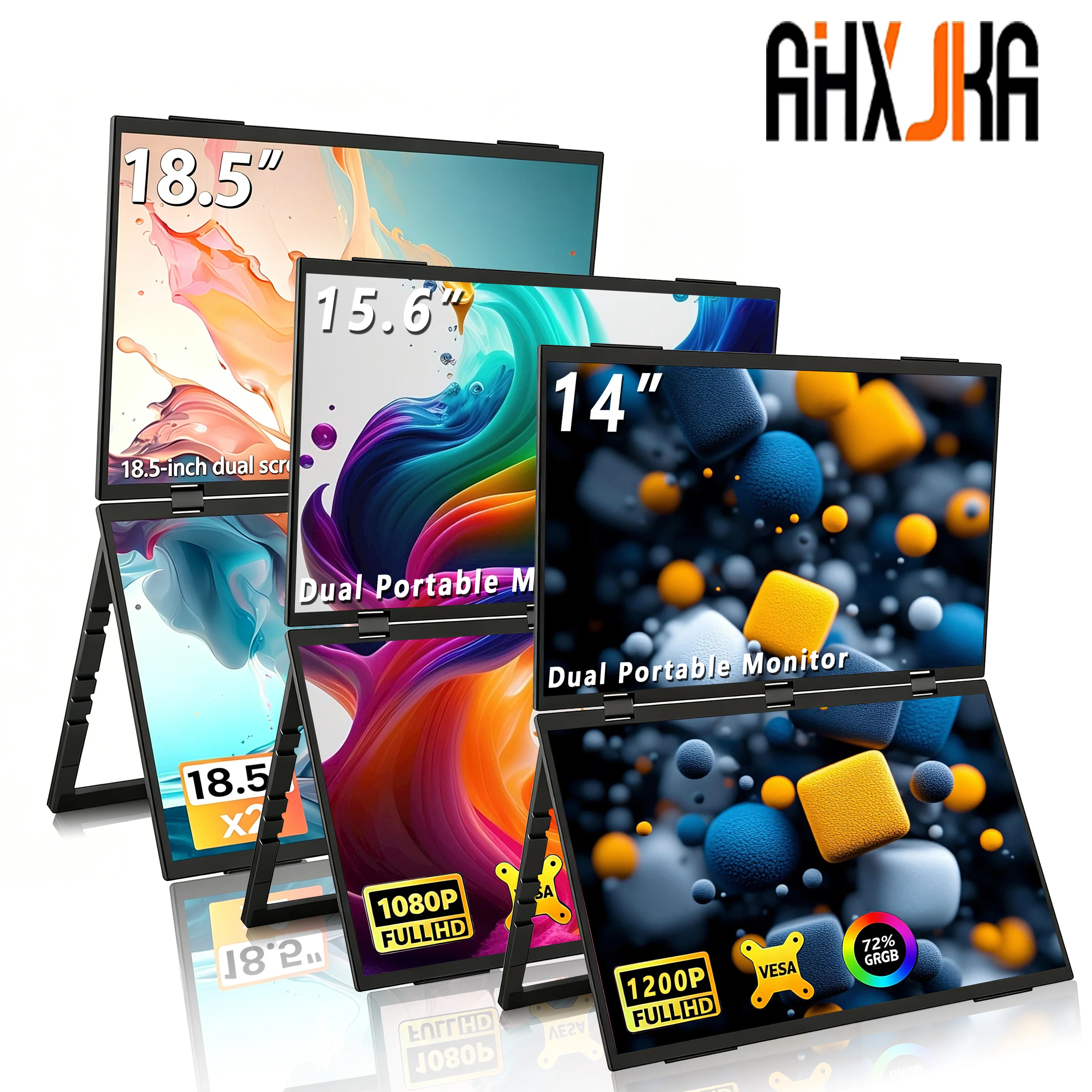 AHXJKA dual portable monitor18.5/15.6/14 Inch 60/100Hz 72/100%sRGB with Type-C Mini HDMI For Laptop Phone PS4/5 XBox Mac Switch