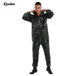 Mans Overalls Zipper Coveralls Jumpsuit Workwear Waterproof Jumpsuit Reflective Strip Rainsuit Motorcycle Riding Hooded Raincoat