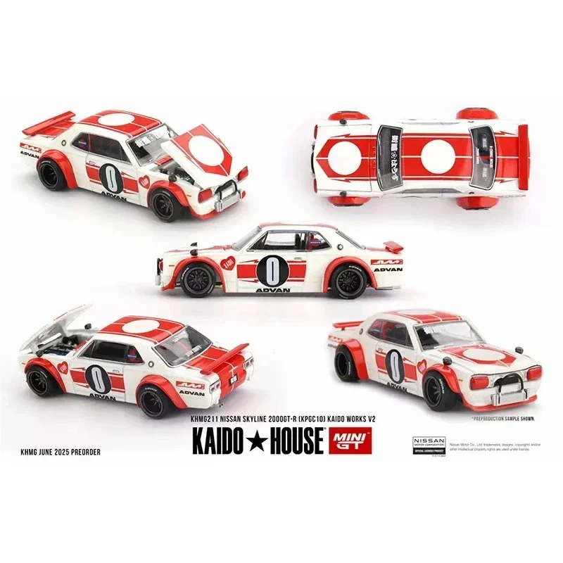 

Предпродажа KHMG 211 1:64 Nissan Skyline 2000 GT-R KPGC10 Kaido Works V2, литая под давлением модель автомобиля с открывающимся капотом Kaido House MINIGT