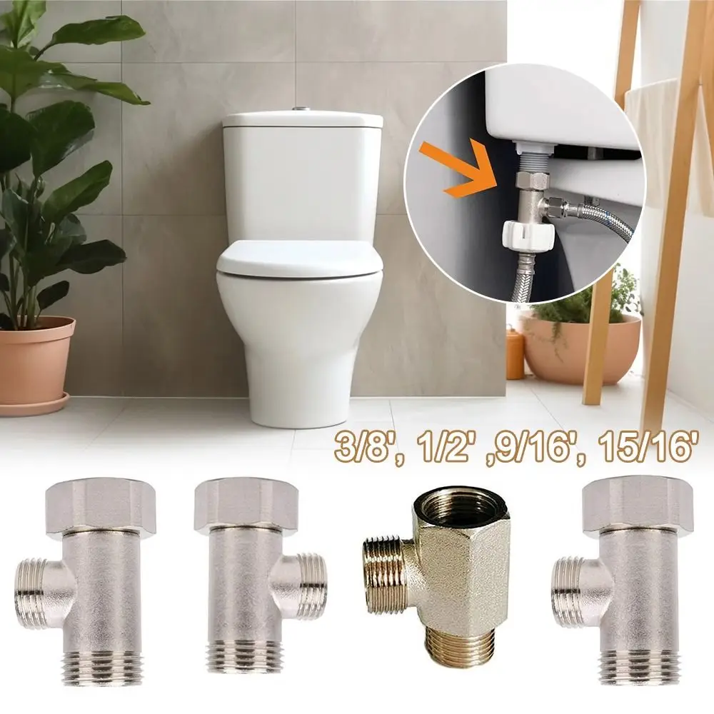 Brass T Valve Adapter Connector 3/8' 1/2' 9/16' 15/16' Durable Tee Joint 3 Way T Valve Connector Toilet Seat Bidet Attachment