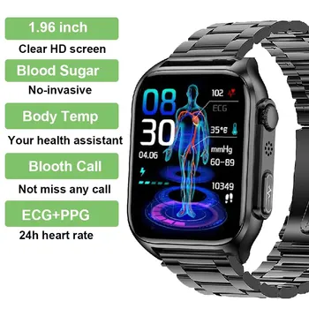 TK12 Smart Watch ECG+PPG Bluetooth Call 1.96" HD Heart Rate Blood Oxygen Blood Sugar Body Temperature Sports Fitness Smartwatch