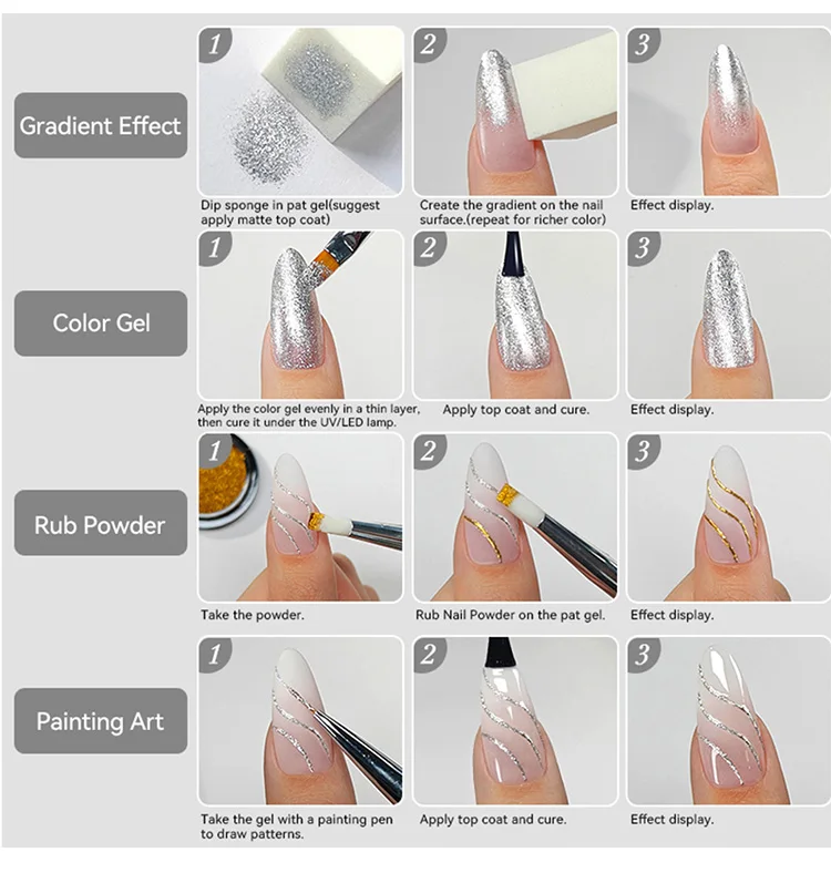 UR SUGAR Glimmer Pat Malgel Nagellack Gold Silber French Nails DIY Linien Blumen Malerei Patting Maniküre Nagelstempel – Detail 11