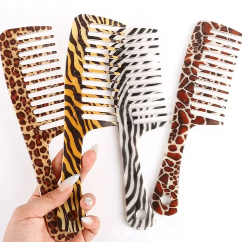 Retro Leopard Zebra Pattern Wide Tooth Styling Comb Hair Detangling Comb Anti-static Smooth Hairdressing Tool for Wet Curly Hair