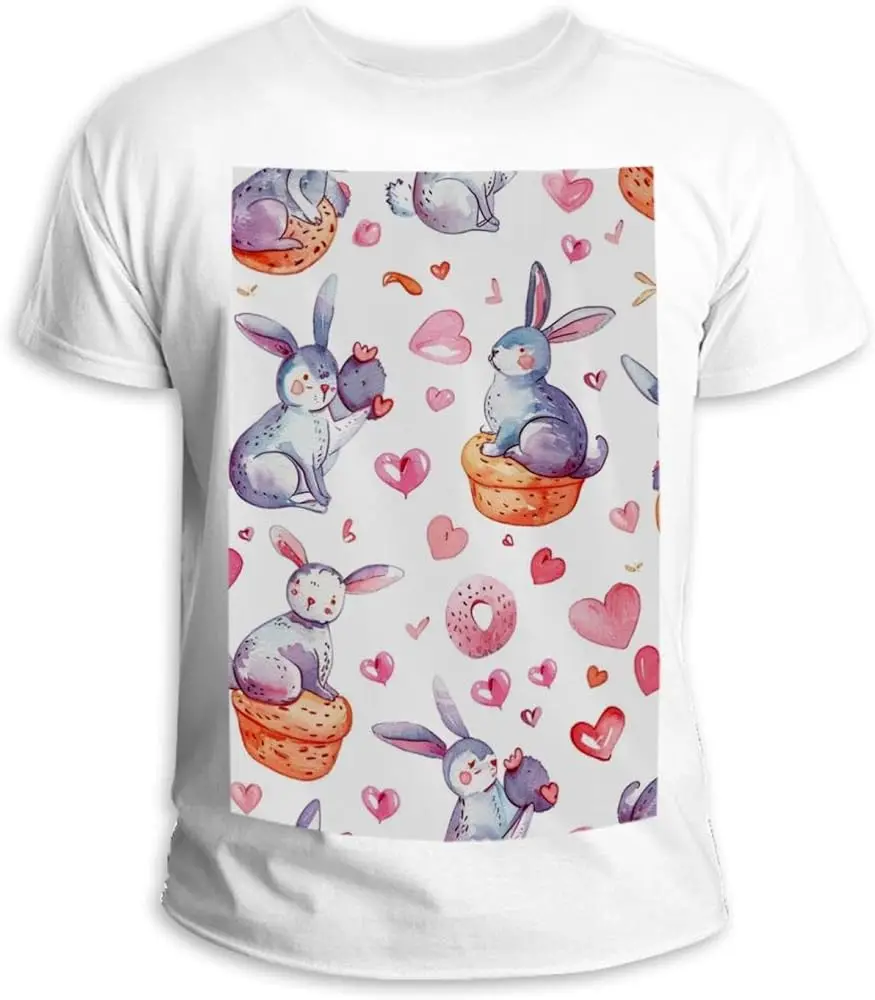 Cartoon Lovely Bunny Pink Donut Kawaii  Unisex T-shirts for Men Women Summer Tees Cotton Luxury brand vintage oversized