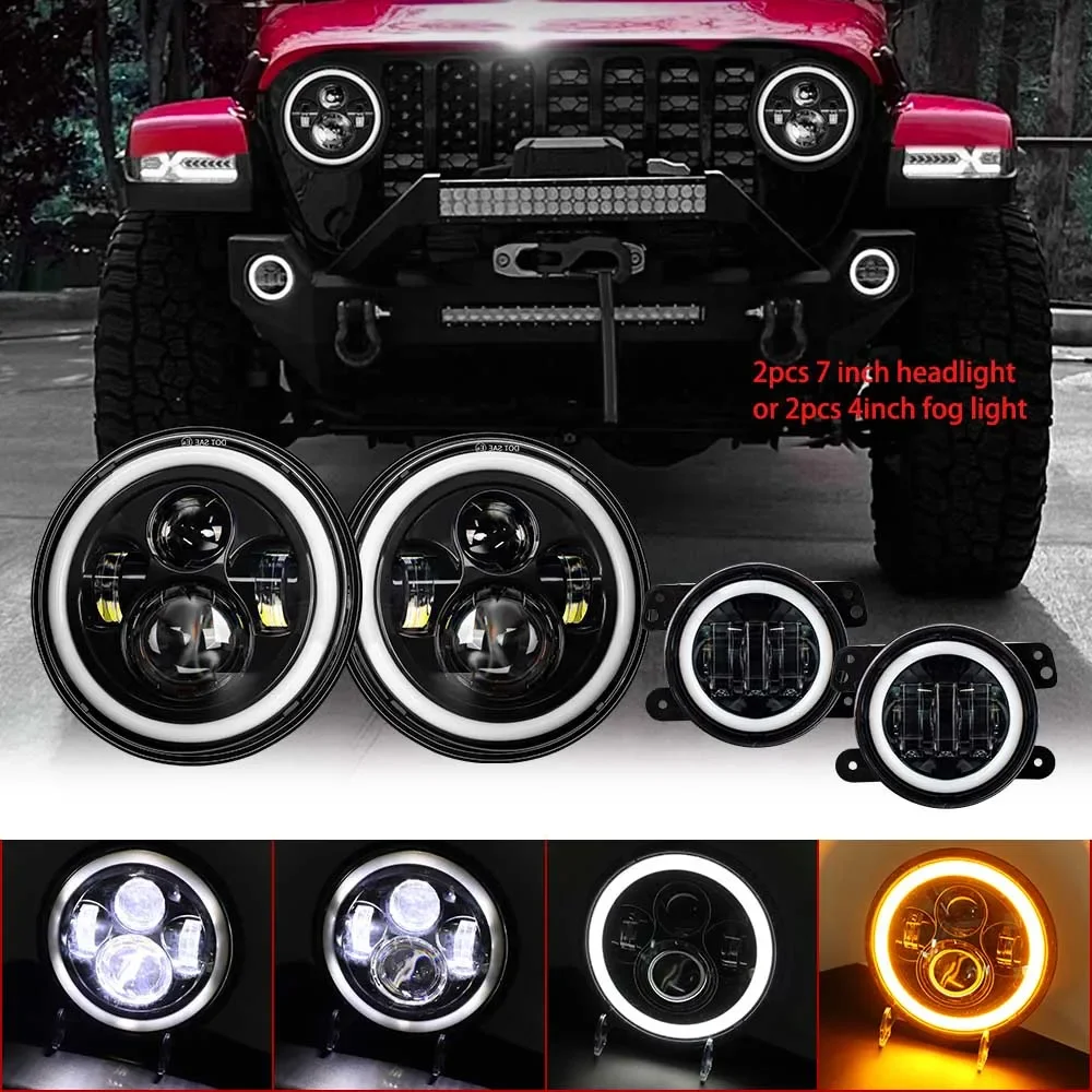 

Pop 7 Inch LED Halo Headlights Turn Signal 4 Inch LED Fog Light DRL For Wrangler JK Unlimited Headlamp 2007-2018 Led Headlamp