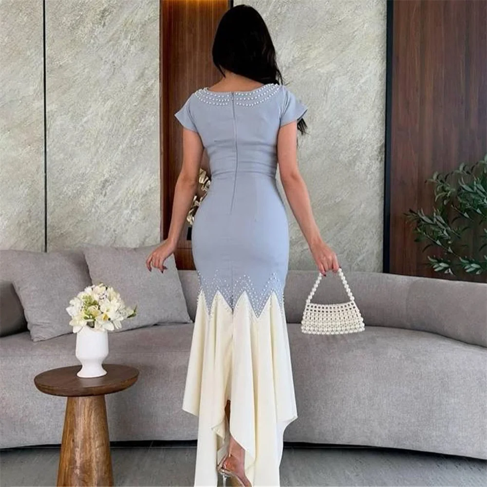 ROYET Kralen Luxe Klassieke O Hals Korte Mouw Zeemeermin Avondjurk Plooi Kristallen Thee Lengte Prom Gown Aangepaste Nieuwe 2025