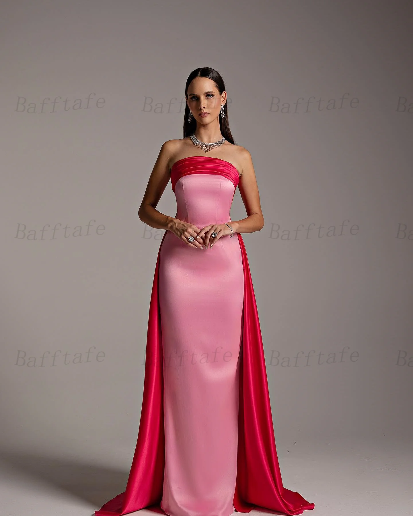 Bafftafe Elegant Mermaid Satin Evening Dresses Strapless Women Long Prom Gowns Customized Bodycon Formal Special Party Dress