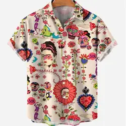 Men's Summer Vacation Character Figure Casual Luxury Social Fashion Floral Hawaiian Short Sleeve Shirts Elegant Vintage Clothes