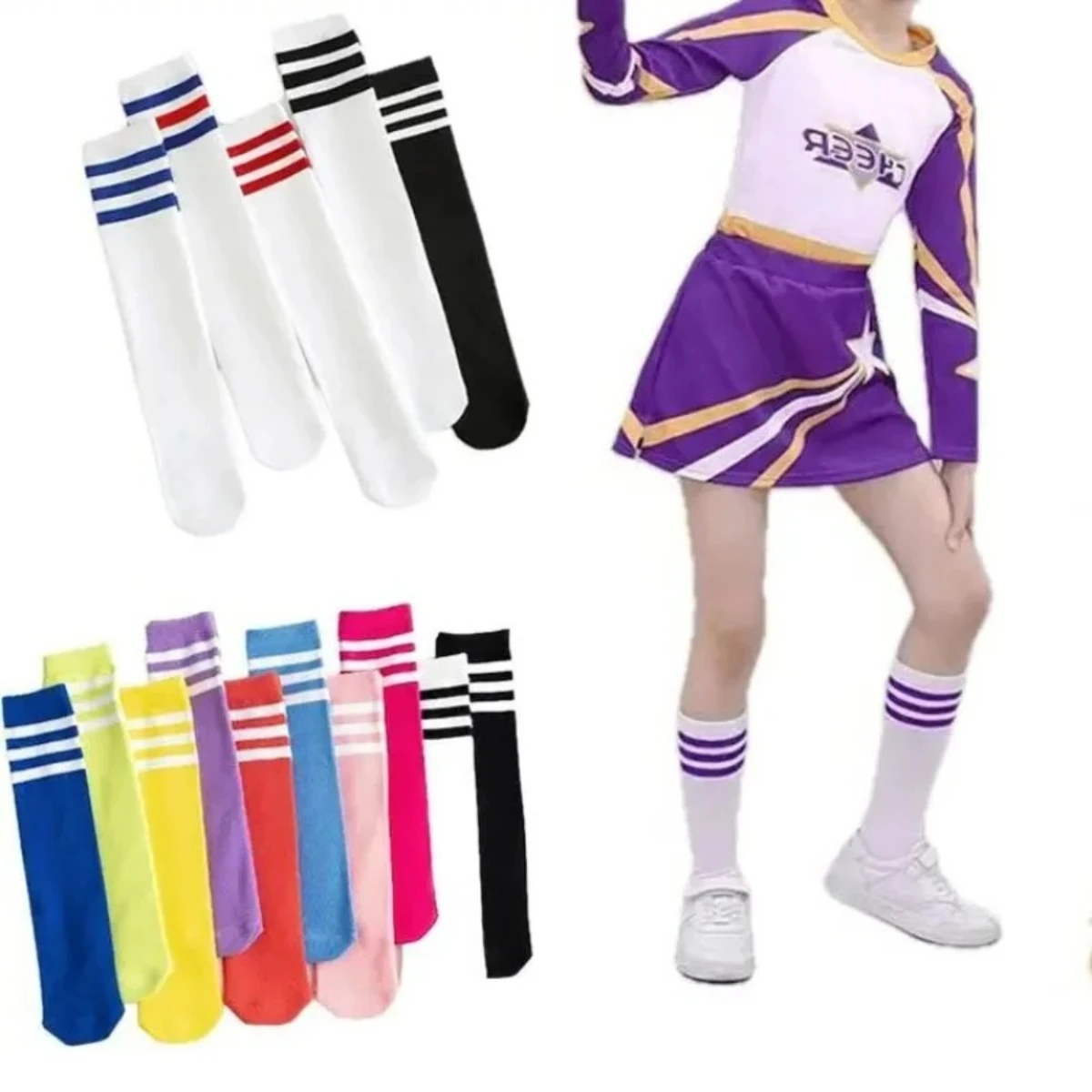 Half Tube Children's Socks Autumn Style Girls Middle Tube Pile Stockings Candy Color Stripe Socks Football Stockings