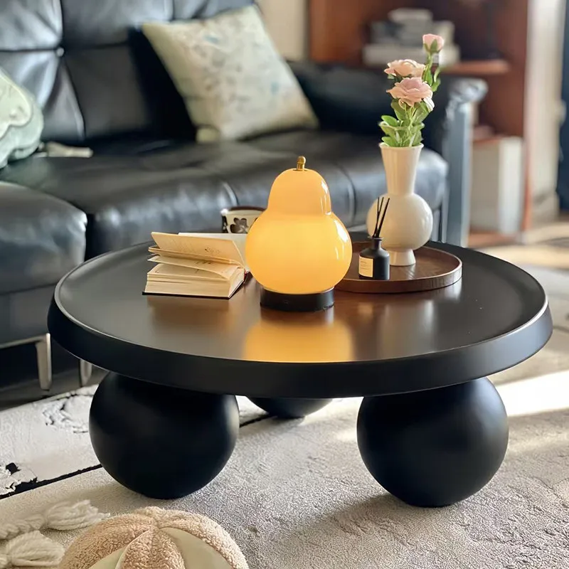Modern Minimalist Black Coffee Tables Iron Spherical Round Side Table Living Room Center Table