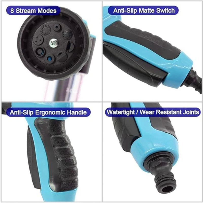 Car Washing Nozzle Garden Hose Nozzle High Pressure Hose Foam Spray With Soap Dispenser Eight-In-One Spray Mode