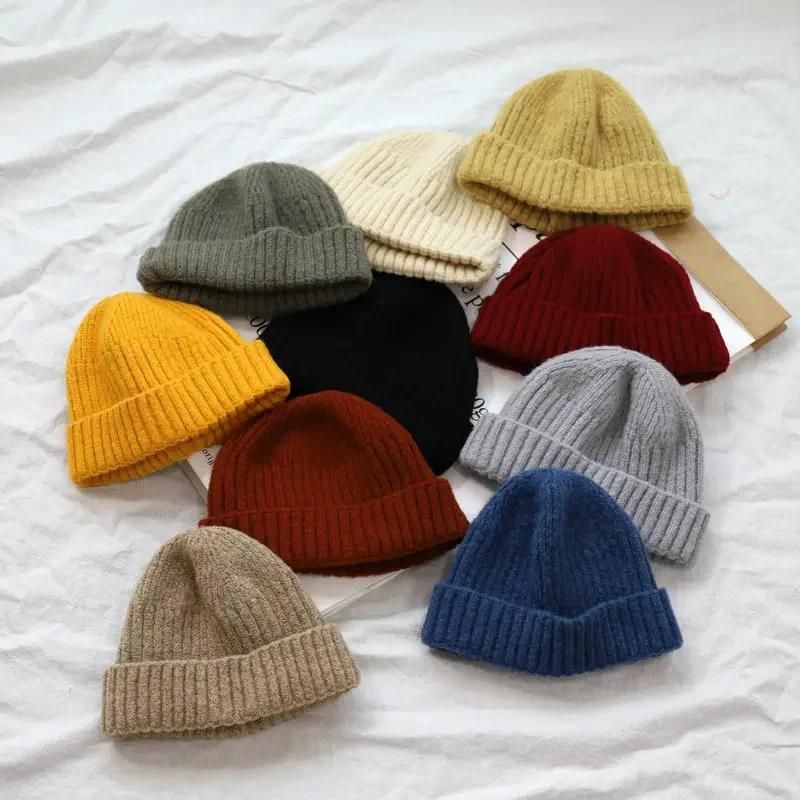 

Winter Warm Kids Knitted Woolen Hat 2-6year Boy Girl Children Crochet Bonnet Korean Baby Solid Color Beanie Toddler Pullover Cap