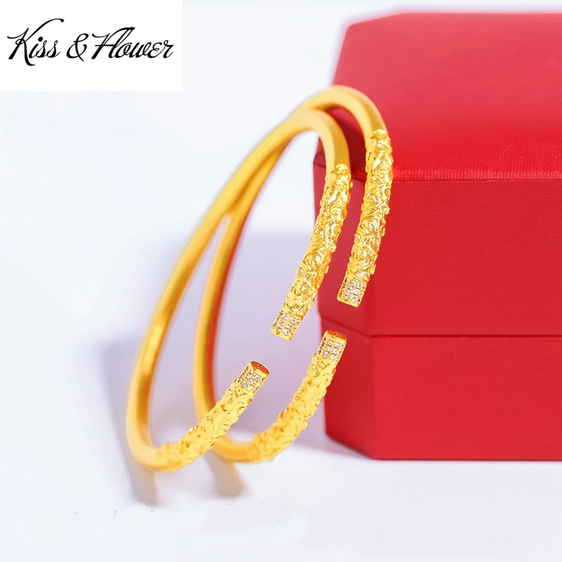 KISS&FLOWER Gold Vintage Wukong Golden Hoop Bracelets Bangles For Women Wedding Party Birthday Christmas Mother Girl Gifts BR343