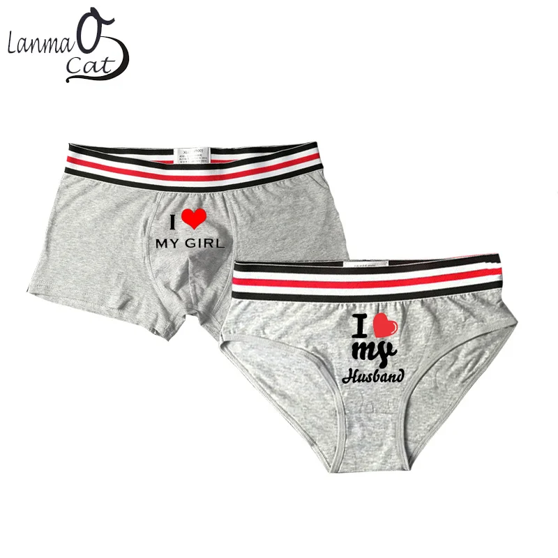 Couple Lovers Gray Underwear Cartoon Printed Men Boxer Shorts Women Boxer Briefs Underwears Cotton Sexy Lover\'s Male Panties