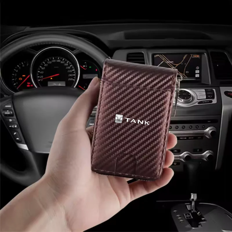Large Capacity Men Zipper Card Wallet Carbon Fiber Pattern Organizer for ID Credit Cards Cash Change for tank car Accessories