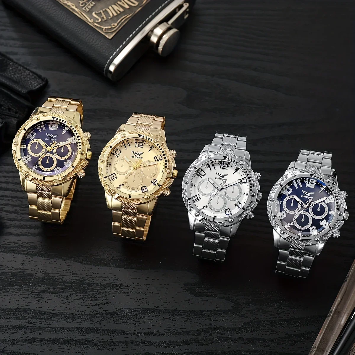 1 piece/set of men's new fashionable luxury business circular fake three eye large dial quartz watch