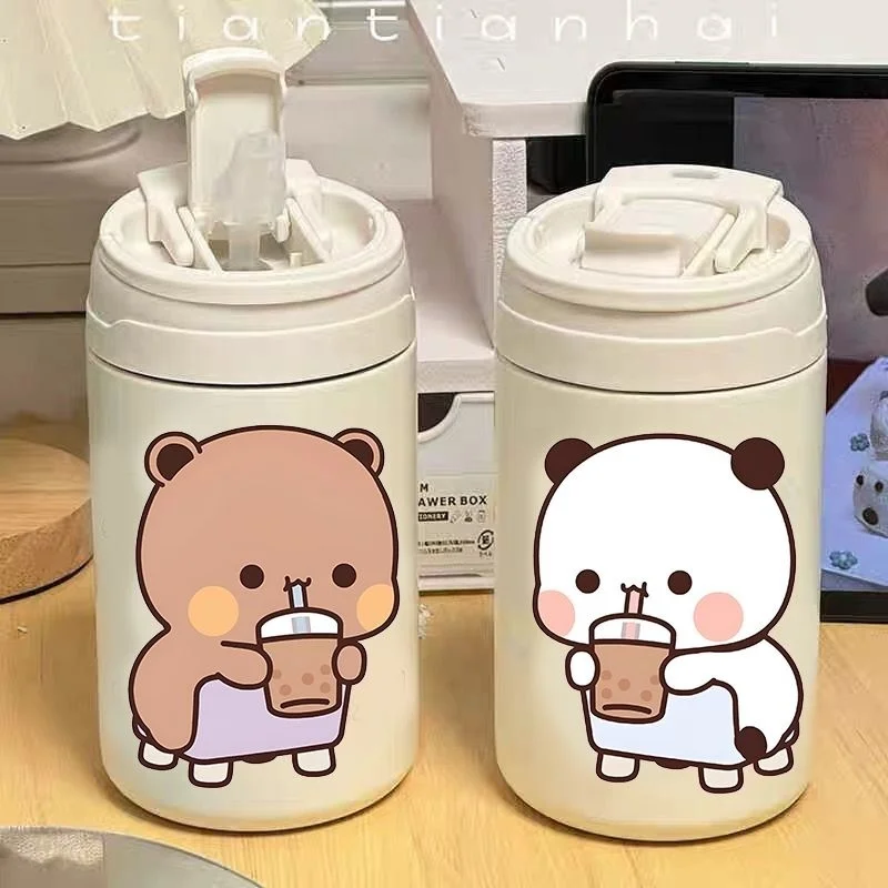 Panda Bubu And Yier Straw Cup Dudu Portable Water Cup New Cartoon Panda Bear Bubu And Yier Couple Cups Outdoor Insulated Cups