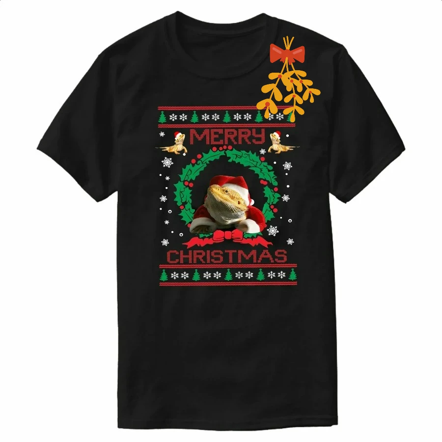Bearded Dragon Ugly Christmas Sweater Xmas Gift T-Shirt 100% Cotton O-Neck Short Sleeve Casual Mens T-shirt Size S-3XL