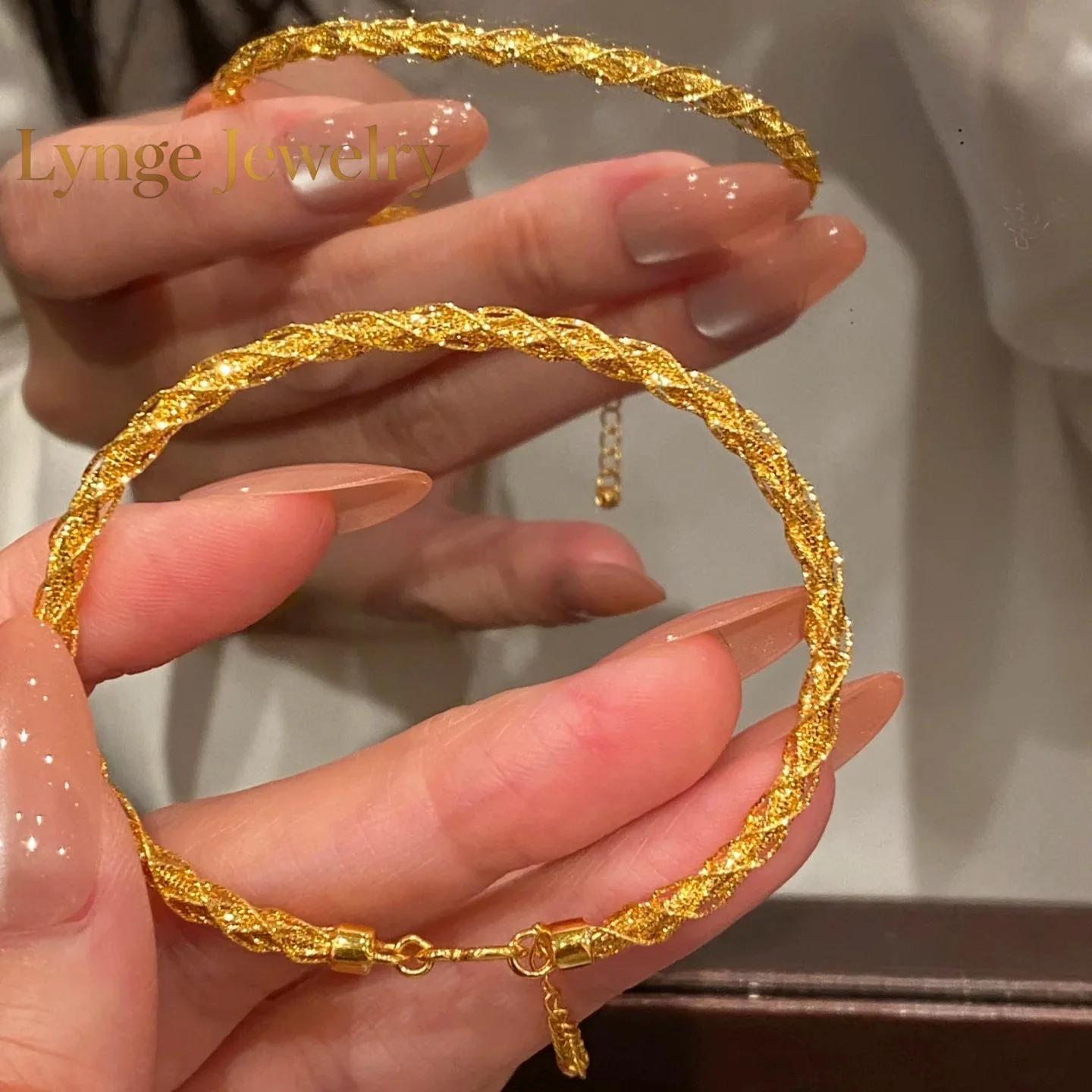 Lynge Jewelry Xiaohongshu's  24K real gold flashing galaxy winding bracelet shining 9999 plain circle thin bracelet hand decorat