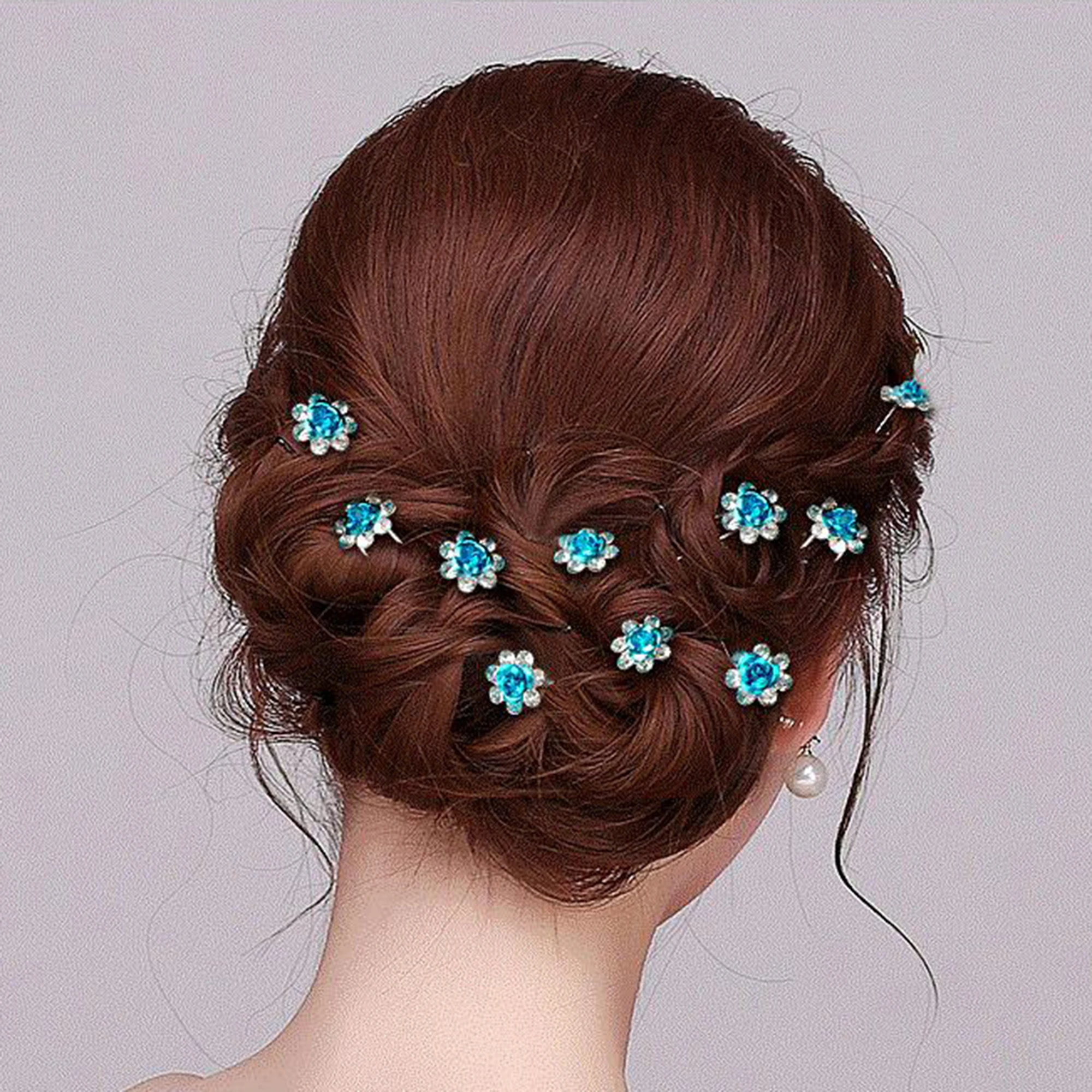 20Pcs Women Bridal Wedding Crystal Diamante Flower U Shape Hairpin Clip Barrettes Sticks Hair Braider Styling Tools Accessories