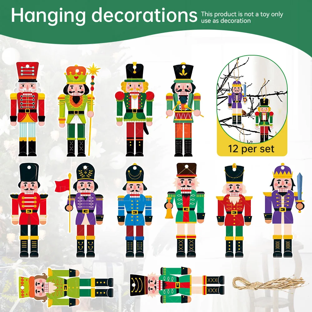 12 unid/set nuevo juego de adornos de papel Cascanueces de Navidad atmósfera de fiesta decorar árbol de Navidad colgante con regalos de Año Nuevo