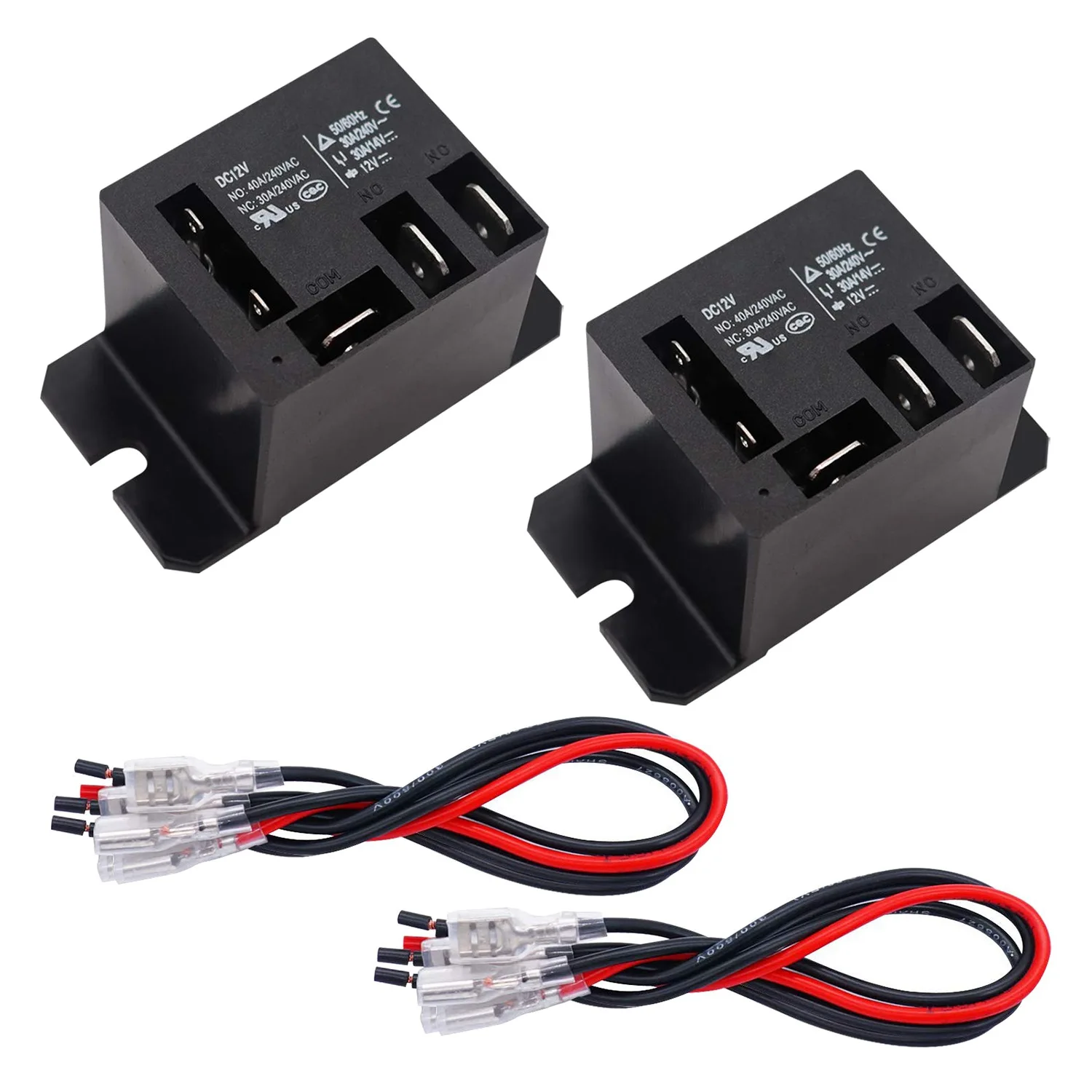 

2PCS Power Relay DC12V Coil, 30A SPDT(1NO 1NC) 120 VAC with 10 Quick Connect Terminals Wires(DC12V)