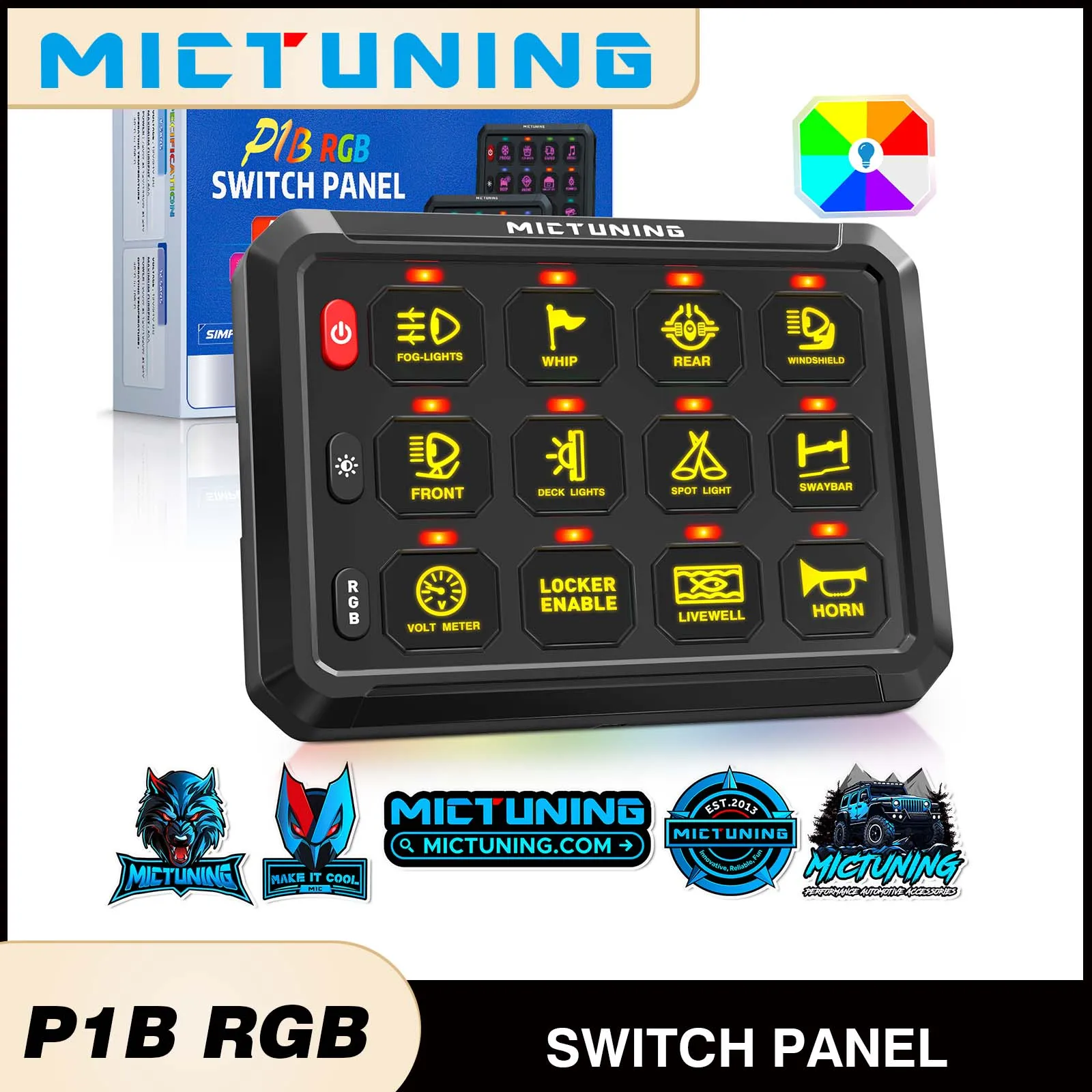 

MICTUNING P1B RGB 8/12 Gang Switch Panel,5-Level Brightness Circuit Control Relay System Box,4 Control Modes for Truck RV