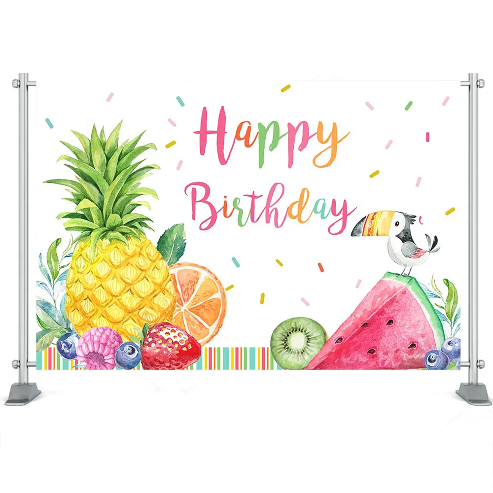 Mocsicka Happy Birthday Aloho Background Watermelon Adult Kids Birthday Party Backdrop Pineapple Strawberry Parrot Photobooth