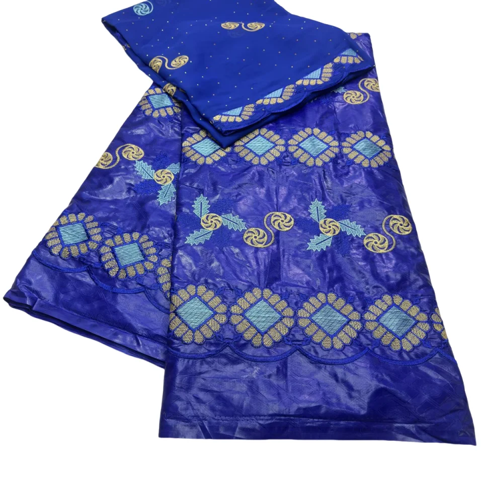 

African Stones Lace Bazin And Embroidery Tulle High Quality Cotton Bazin Fabrics Broder Jacquard Baizn Riche 5+2 Yards Materials