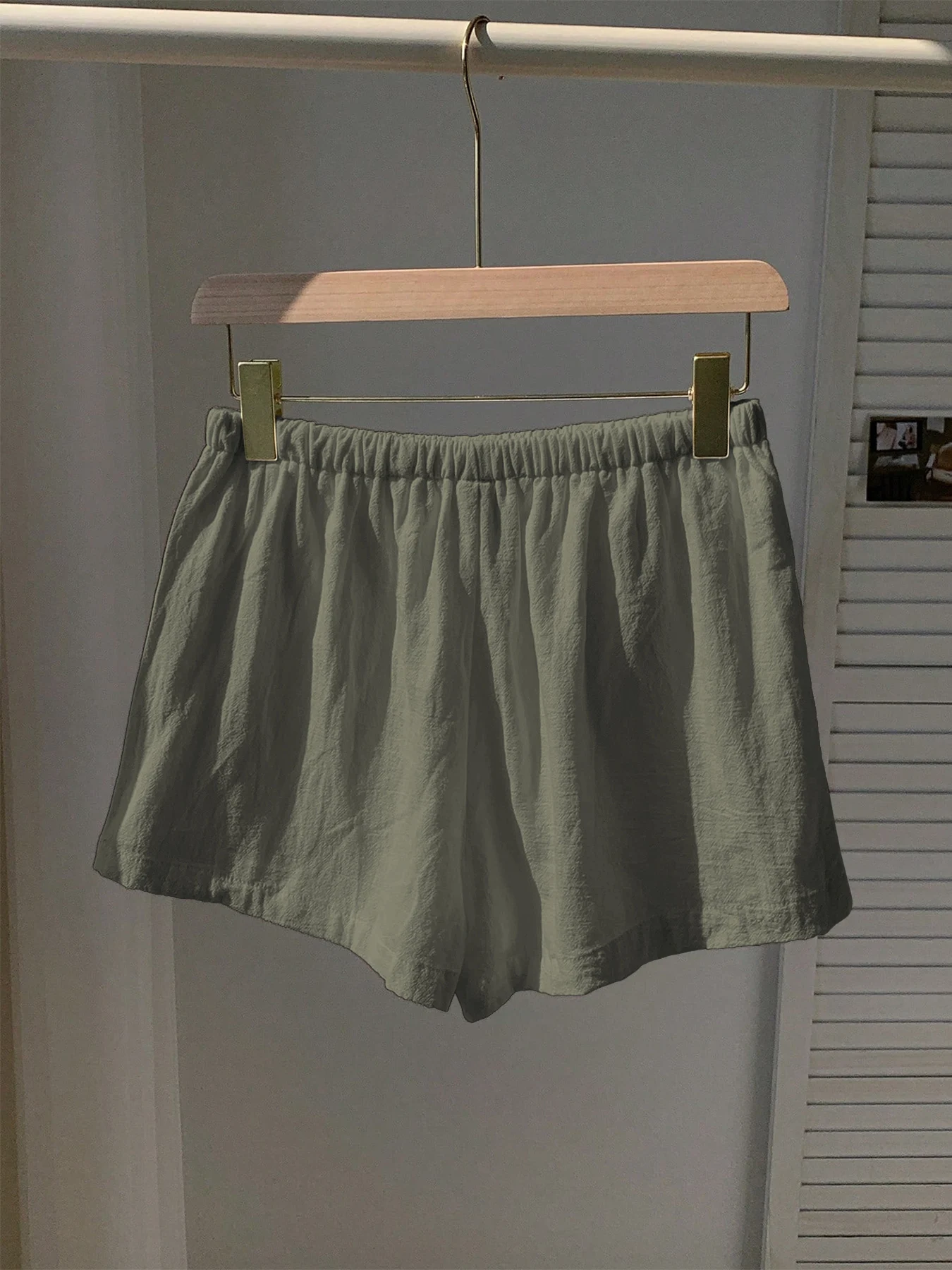 Damen Neue Frühling-Sommer Leinen Einfarbige Lässige Sport-Shorts mit Elastischem Bund und Kordelzug – Detail 11