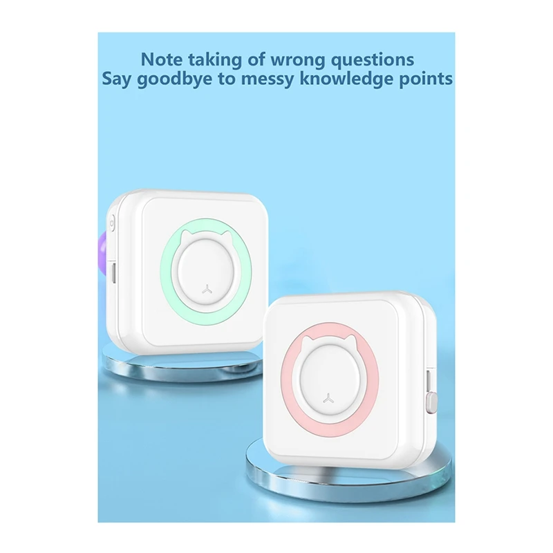 Printer termal Mini, Printer Bluetooth nirkabel multifungsi dengan kertas perekat + pena warna