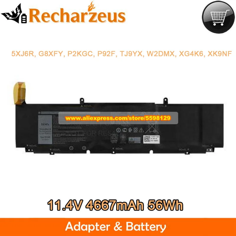 

Genuine 5XJ6R Battery XG4K6 11.4V 4667mAh G8XFY 03324J For Dell Precision 5750 0YY3V 370P9 P92F XPS 17 9700 R1WMW 9710 7T53W