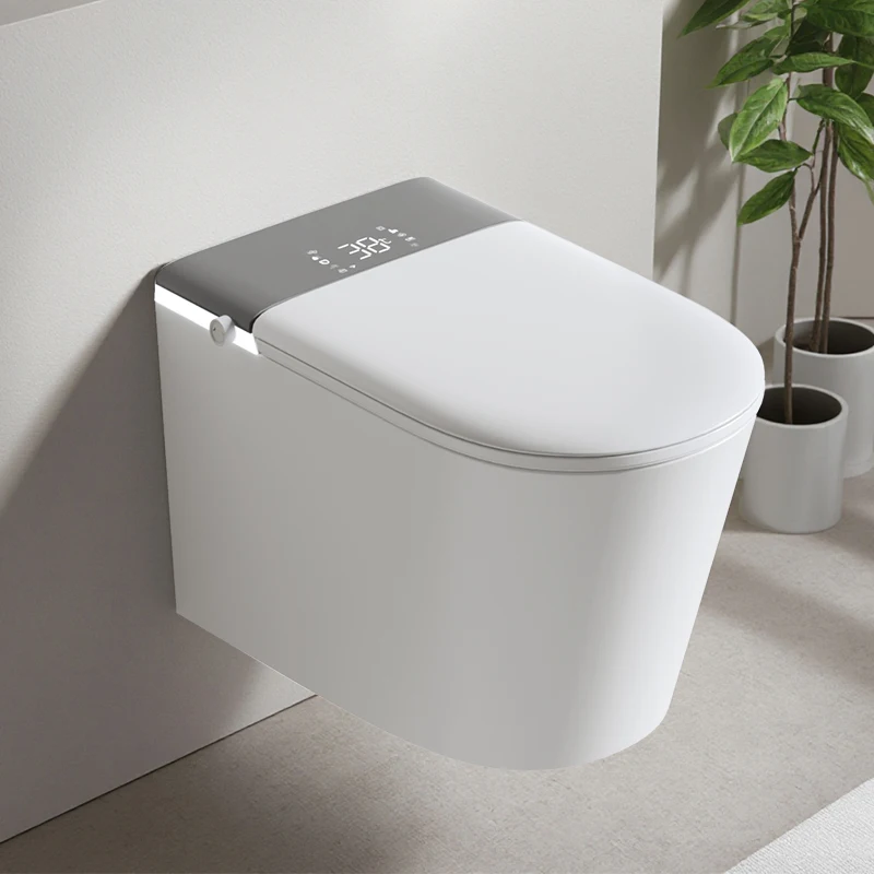 

Smart Wall Hung Toilet P-Trap Rimless Tank Intelligent Sensor Flush Remote Control New Design Automatic Wall Mounted Toilet