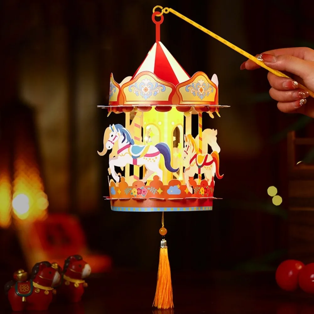 

Funny 3D Cartoon Carousel Lantern Handmade Waterproof Year of the Horse Lantern Chinese Style PVC Luminous Lanterns Gift