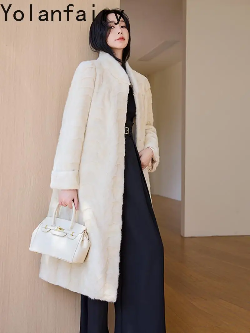 Yolanfairy casaco de pele real de vison de alta qualidade mulher inverno 25 elegante gola longa casacos de pele de vison feminino jaqueta de pele outerwears