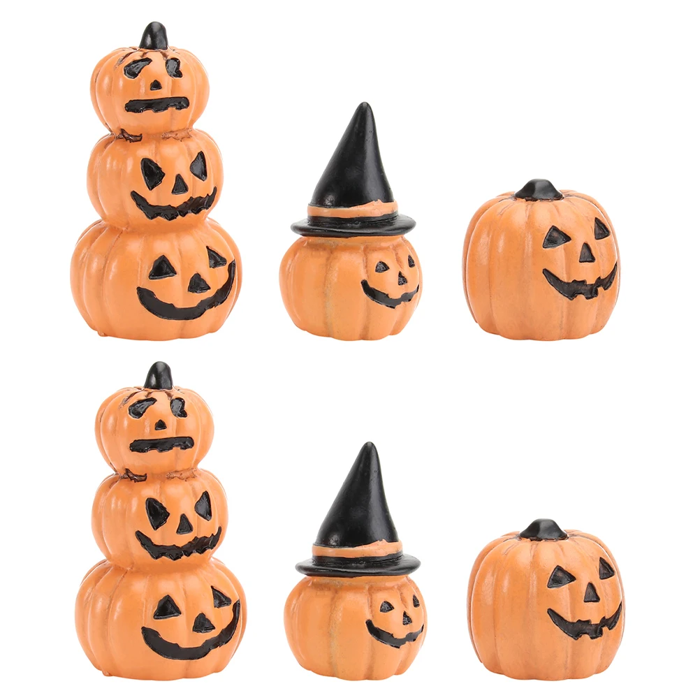 

6pcs Artificial Resin Pumpkins Home Decor Mini Halloween Scene Layout Pumpkin Ornaments Garden Statue Sculpture Balcony
