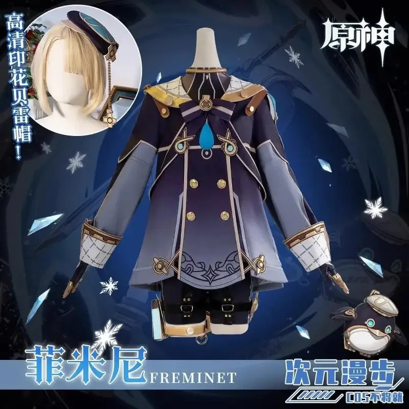 Freminet Cosplay Kostüm Anime Spiel Neue Haut Fontaine Freminet Perücke Vision Fliege Hut Uniform Outfits Halloween Kostüm
