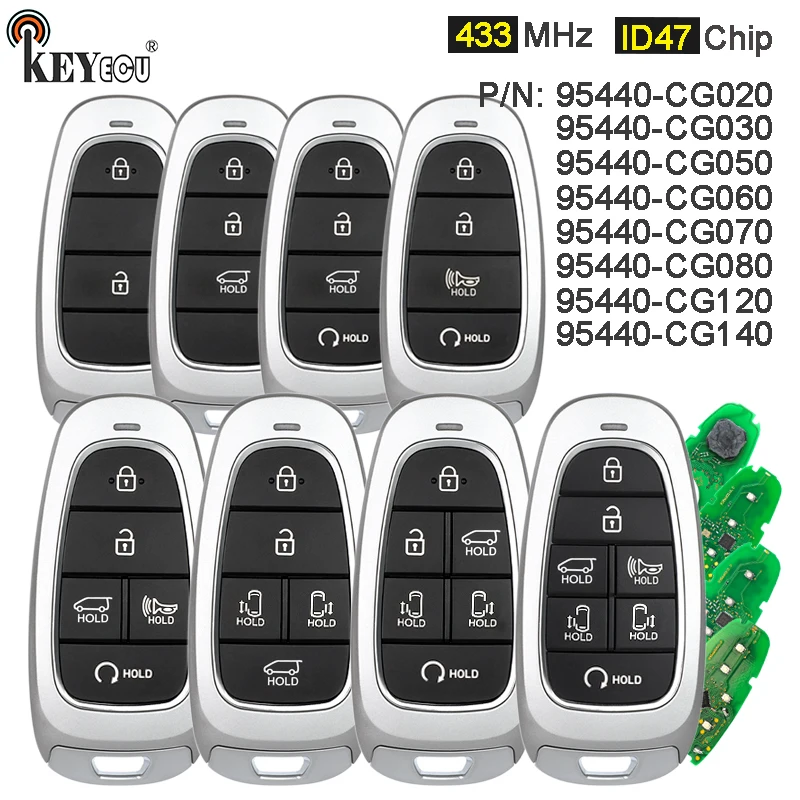 

KEYECU 433MHz ID47 Chip 95440-CG020 / CG030 / CG040/ CG050/ CG120 Keyless-Go Smart Remote Key Fob for Hyundai Staria 2021-2024