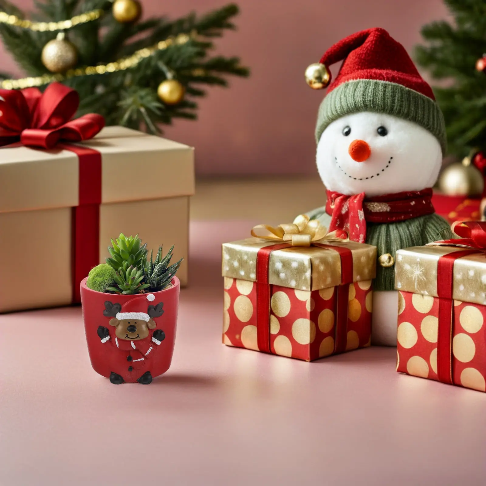 Christmas Reindeer Ceramic Planter Pot Succulent Cute Animal Flowerpot Indoor Holiday Decor Small Desktop Ornament