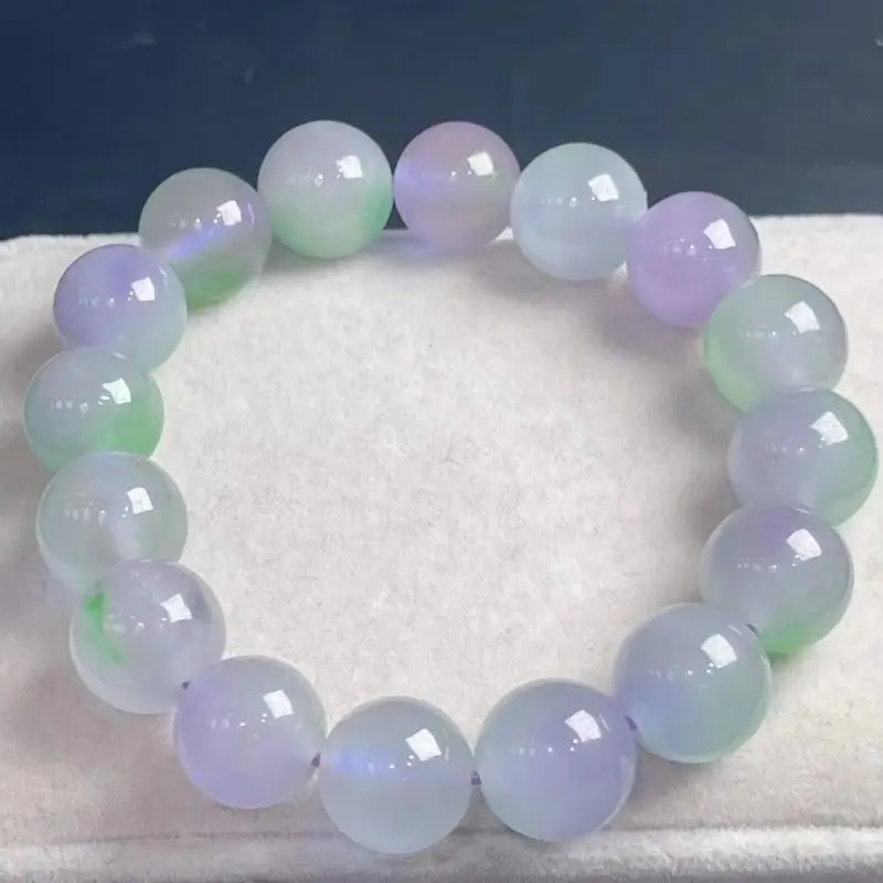 بورما الطبيعية سوار مرصع باليشم عالية الجليد الصف ميانمار الجاديت الأرجواني الأخضر اليشم حجر الخرز مطاطا مطرز أساور أساور