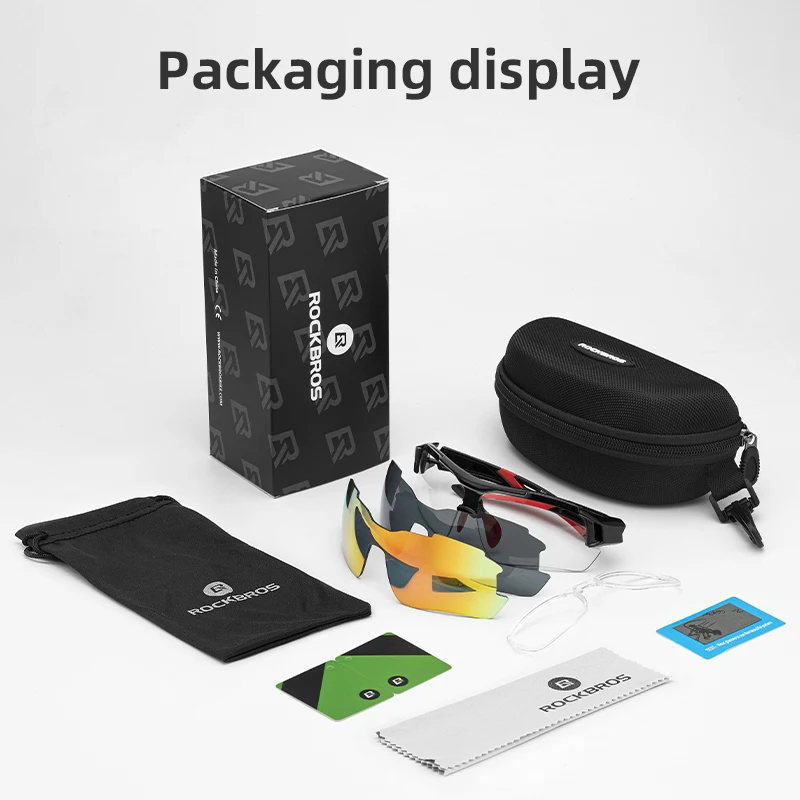 RockBros occhiali da ciclismo sport all\'aria aperta occhiali da sole da bicicletta polarizzati occhiali da vista occhiali da vista 5 lenti accessori